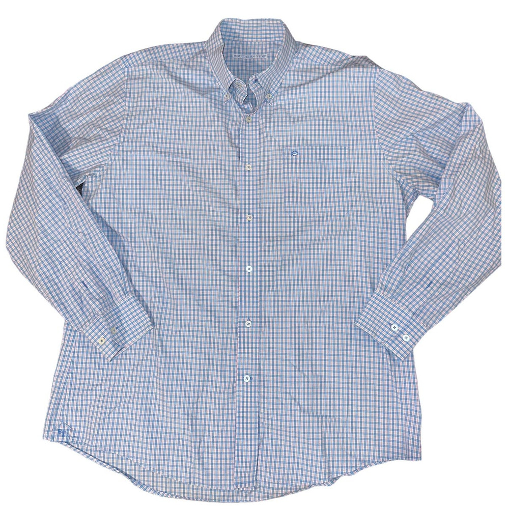 Southern Tide Long Sleeve Button Down Shirt Blue/Pink Plaid Sz: L